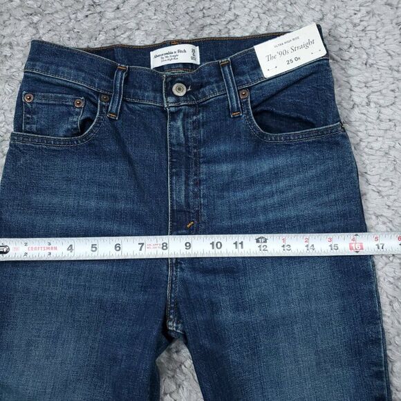 Abercrombie 90s Straight Ultra High Rise Jeans Dark Wash Blue Size 0 25 Stretch - Picture 9 of 10